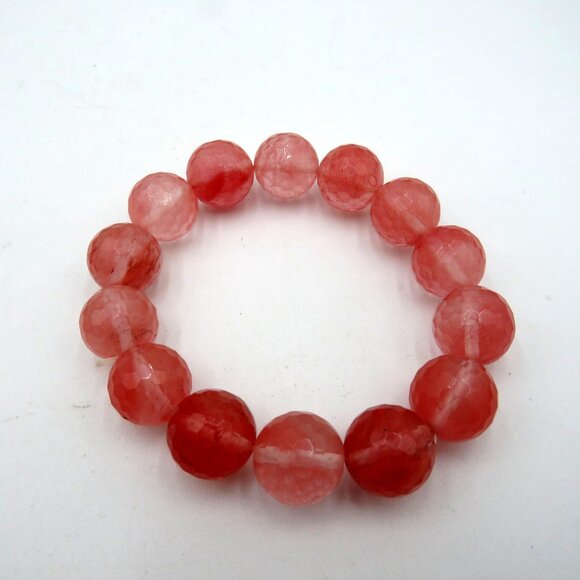 Rose Pink Quartz Bracelet Faceted Bead Chunky Stones Stretch - Picture 5 of 10